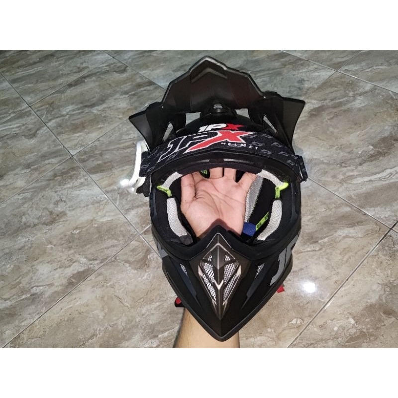 HELM JPX FOX 1 SOLID Black Doff XL + JPX VISOR GOGGLE CROSS (Bekas)