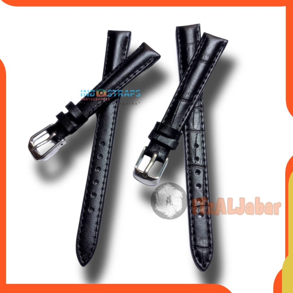 Tali jam Kulit 12mm Strap tali jam Kulit 12mm Hitam buckle silver