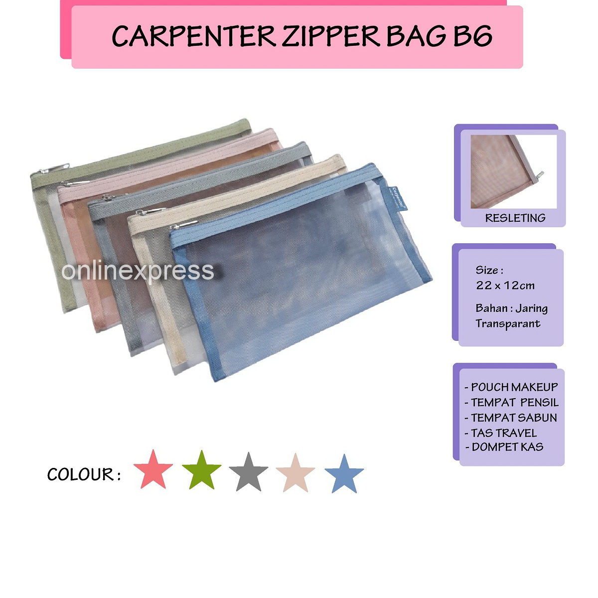 

Zipper Bag B6 / Tempat Pensil / Tas Jaring Resleting / Pouch Dompet B6
