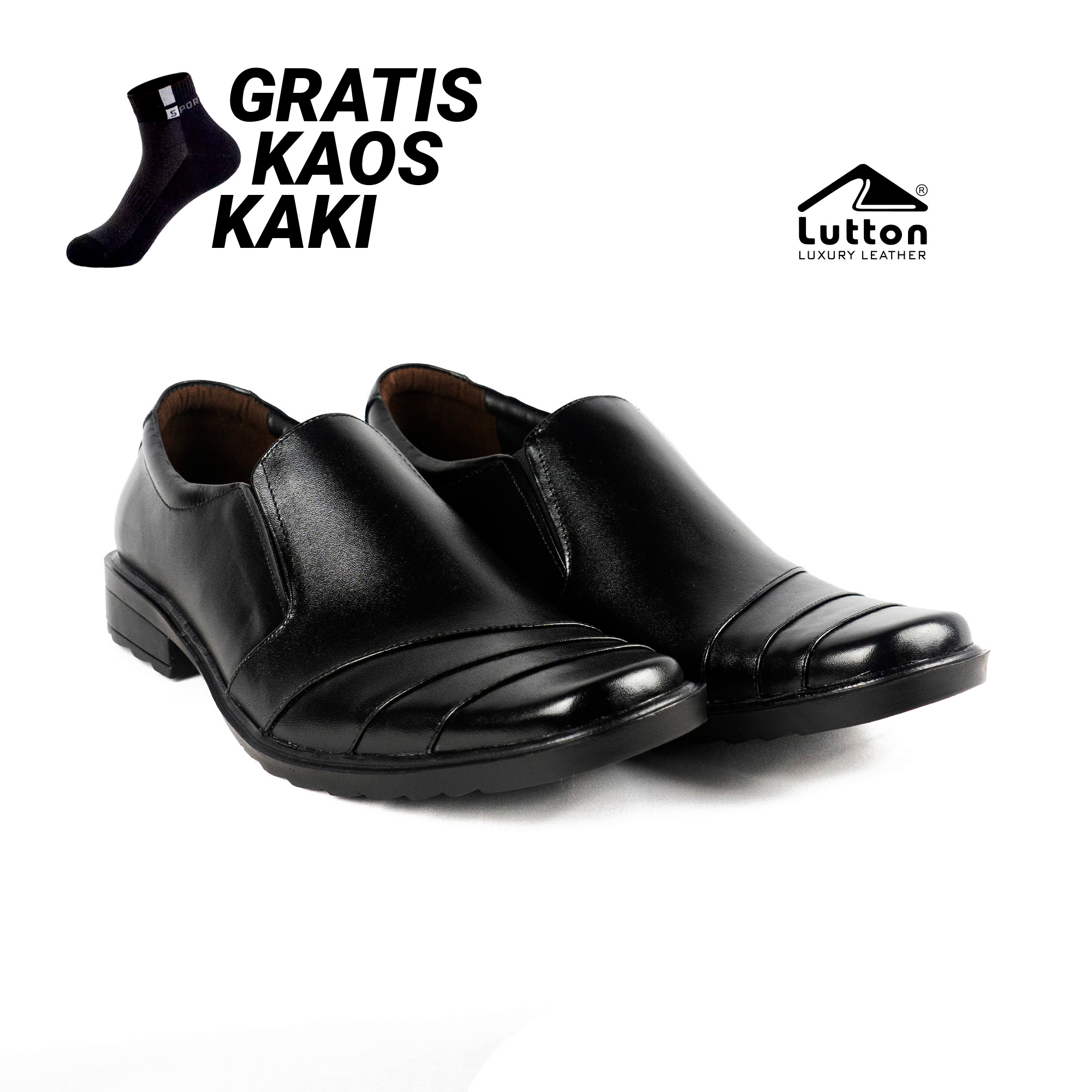 Sepatu Pantofel Pria Kulit Sapi Asli 100% -  Sepatu Pantofel Hitam Pria Formal Kantor- Ready Size Jumbo 44 45 - pantofel 2016 finis