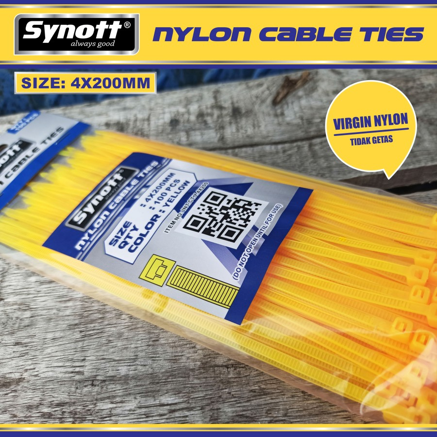 Kabel Tis 200 mm x 4 mm Synott Cable Ties Kuning isi 100 pcs