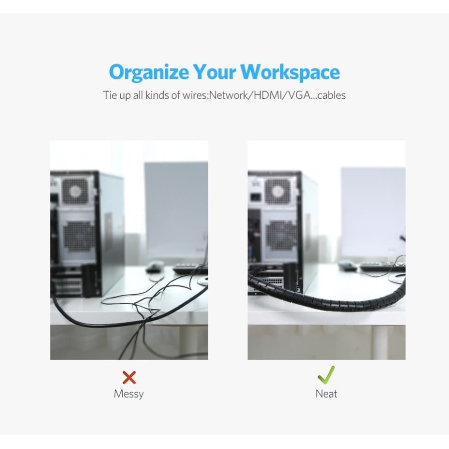 UGREEN Spiral Pembungkus Pelindung Cable Flexible Organizer Cord Holder Protector Zipper Kabel Komputer Listrik 30818