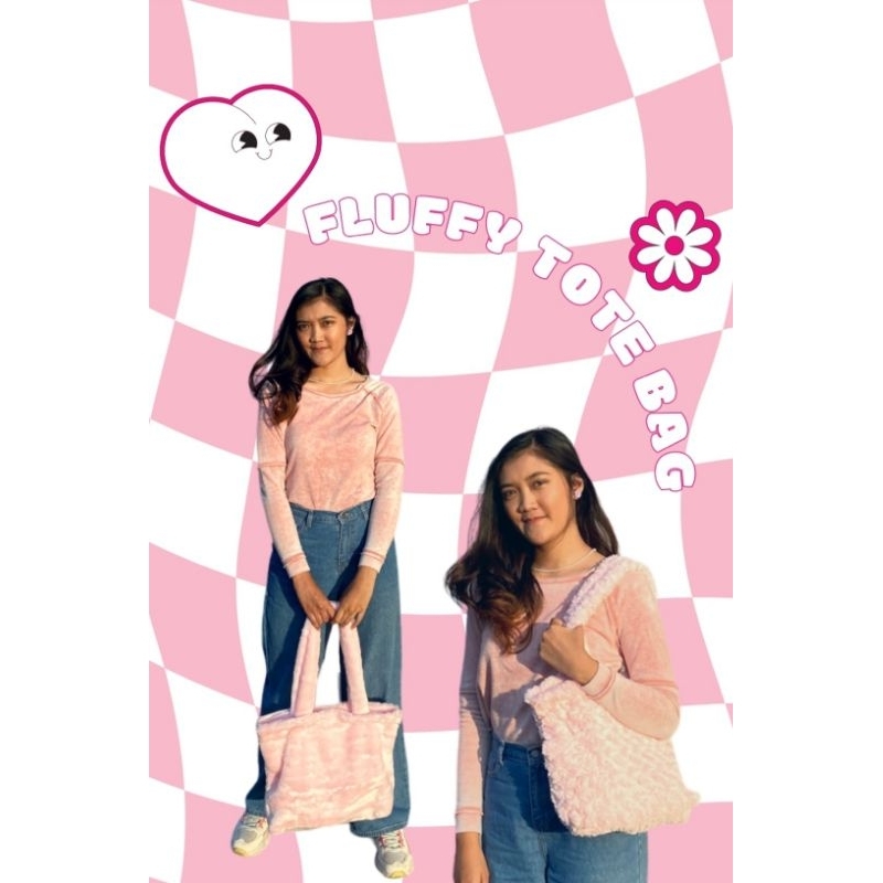 Fluffy tot bag 40x32cm Tas bulu korea muat laptop tas bulu kekinian tas kuliah