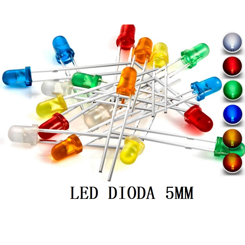 Lampu LED Dioda Diode F5 Diffused 5mm 5 mm Warna Kuning Biru Merah Hijau Putih