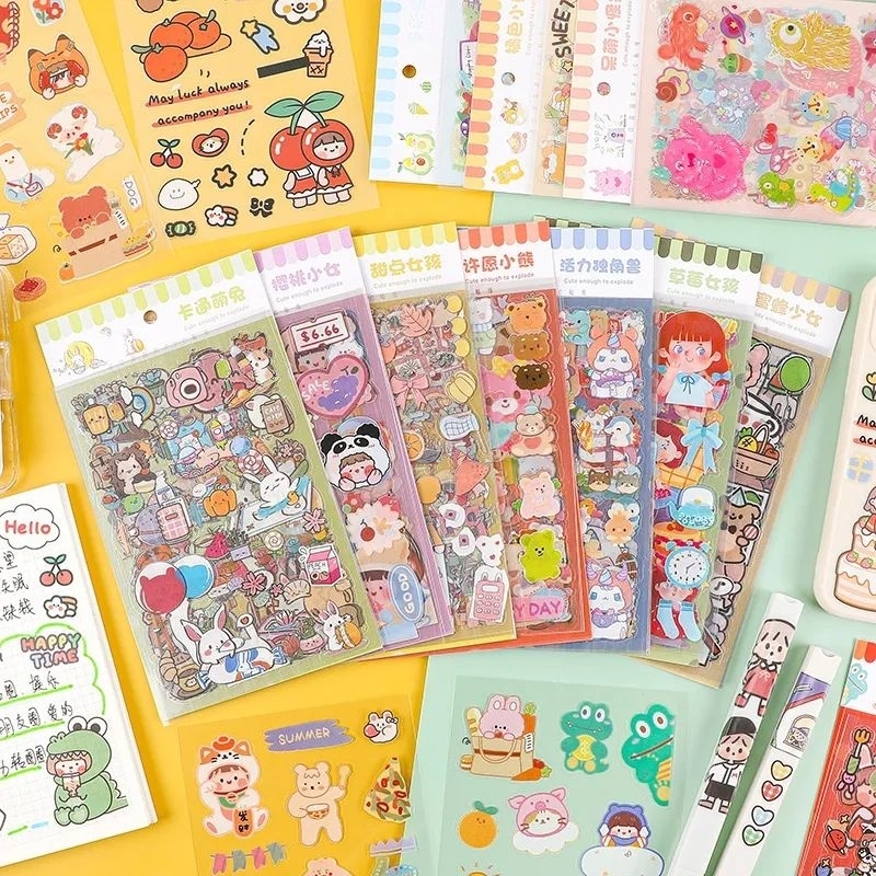 

6 Lembar Sticker Cartoon Girl Pets PVC Transparent