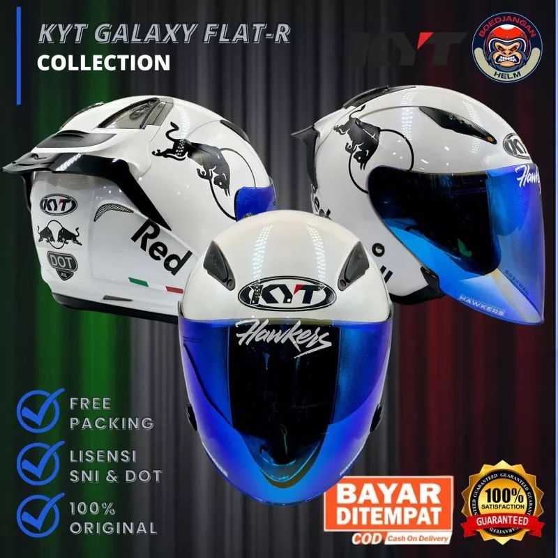 Helm Half Face KYT Galaxy White /  Putih Paket Ganteng Redbull