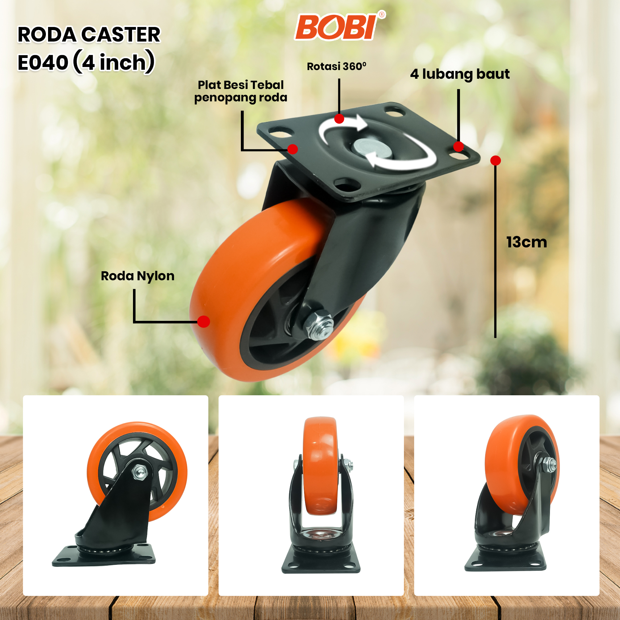 Roda Caster PVC NYLON / Roda Etalase Lemari 3 &amp; 4  inch / Roda Serbaguna BOBI - Warna Random