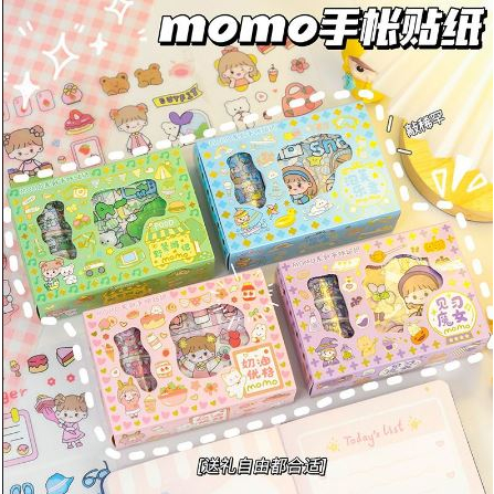 Sticker Momo Set isi 10 lembar + 4 roll Stiker Waterproof Motif Kartun Korea Sticker Momo Set Box Anti Air