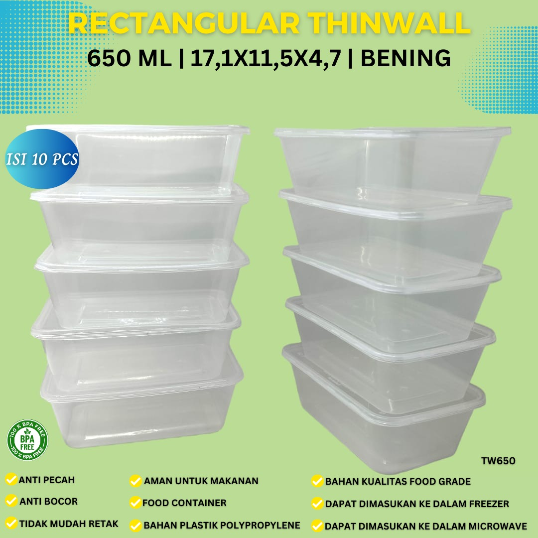 Thinwall 650 Ml Food Container Freshware (Isi 10 Pcs-TW650)