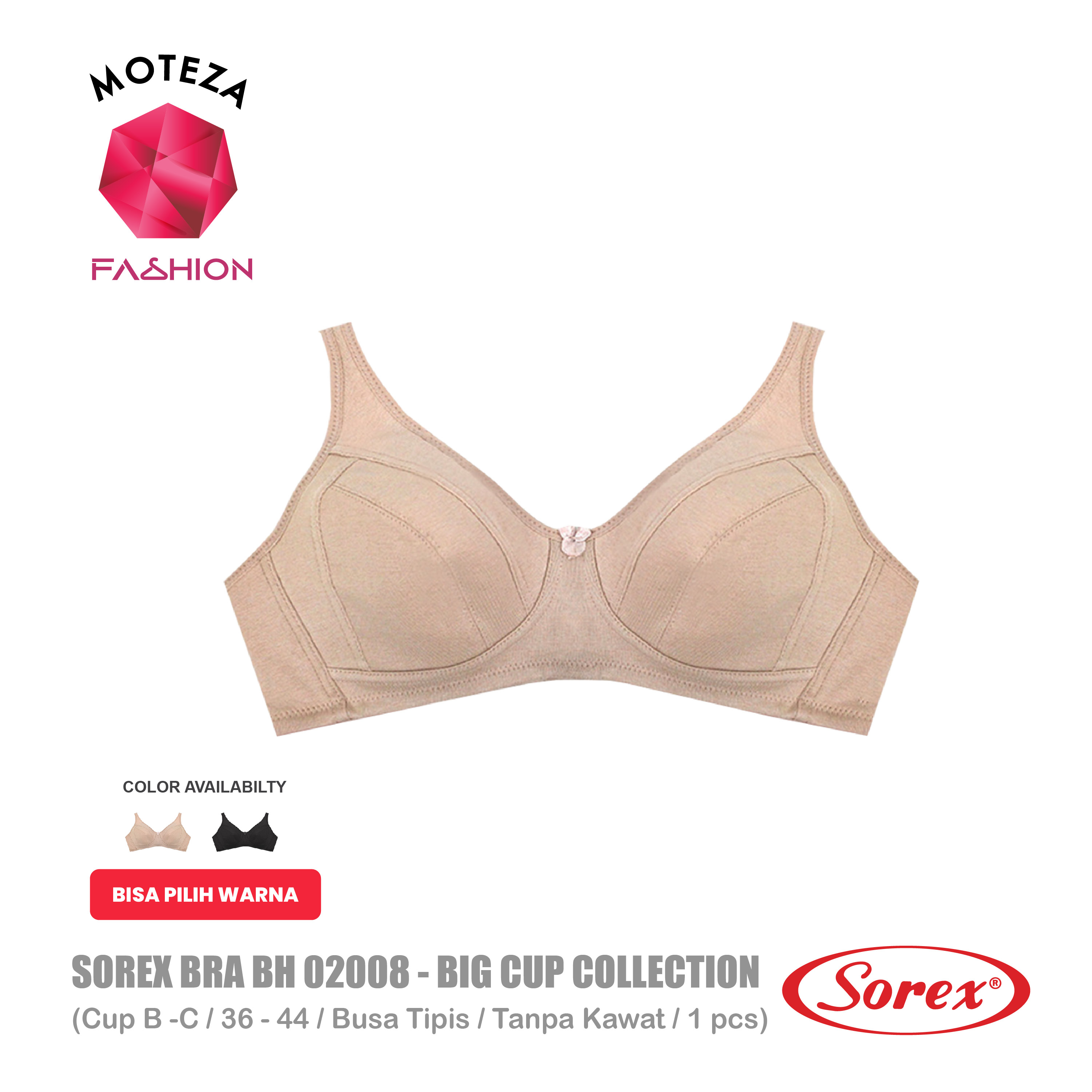 Sorex Bra Wanita - BH 02008 Busa Cup Besar Tanpa Kawat Kait 3 - BIG CUP Collection