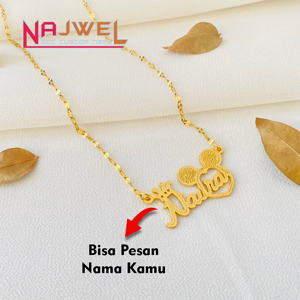 Kalung Nama Custom Anak Desain Liontin Karakter Cartoon Spesial Aksesoris Custom Premium Titanium