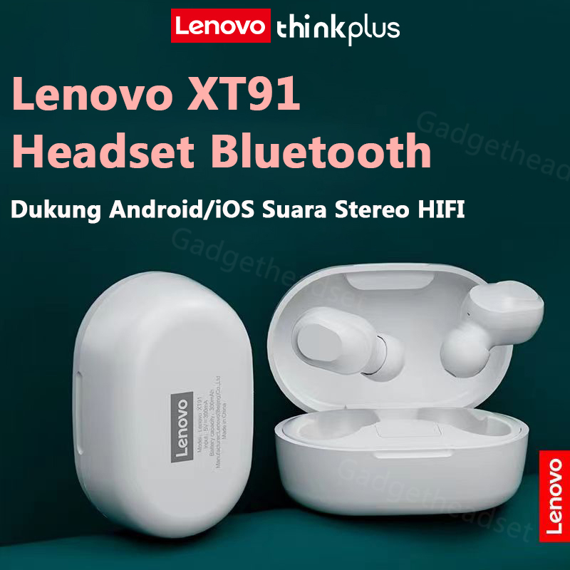 100% Ori Lenovo XT91 TWS Earphone Heatset Bluetooth 5.0 Mini Earbuds Noise Reduction Mendukung Android/IOS