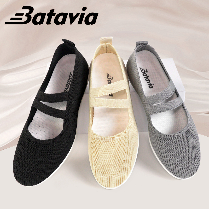 Batavia 2023 Baru Sepatu Datar Wanita Dewasa Muda Rajutan Slip-On Sepatu Ibu Sepatu Modis dan Nyaman A160