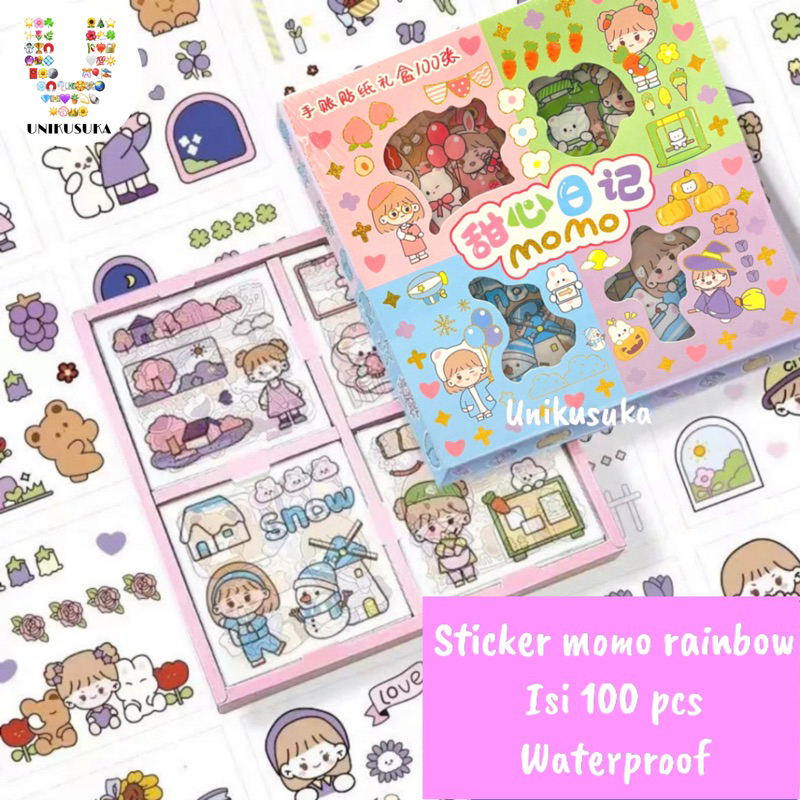 

[UNIKUSUKA] Stiker SET MOMO Semi Transparan waterproof 100 lembar Sticker PET lucu unik