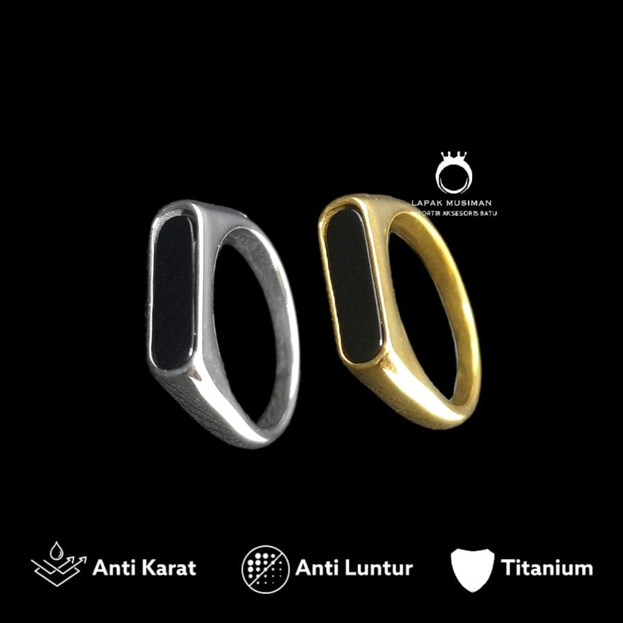 Cincin Pria Super Keren Black Onyx Silver Gold