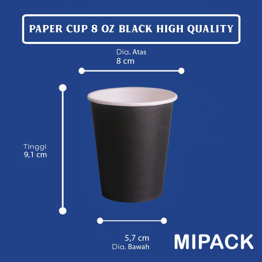 Paper Cup 8 OZ Black High Quality | Gelas Kertas Hitam | Gelas Kopi - Tanpa Tutup