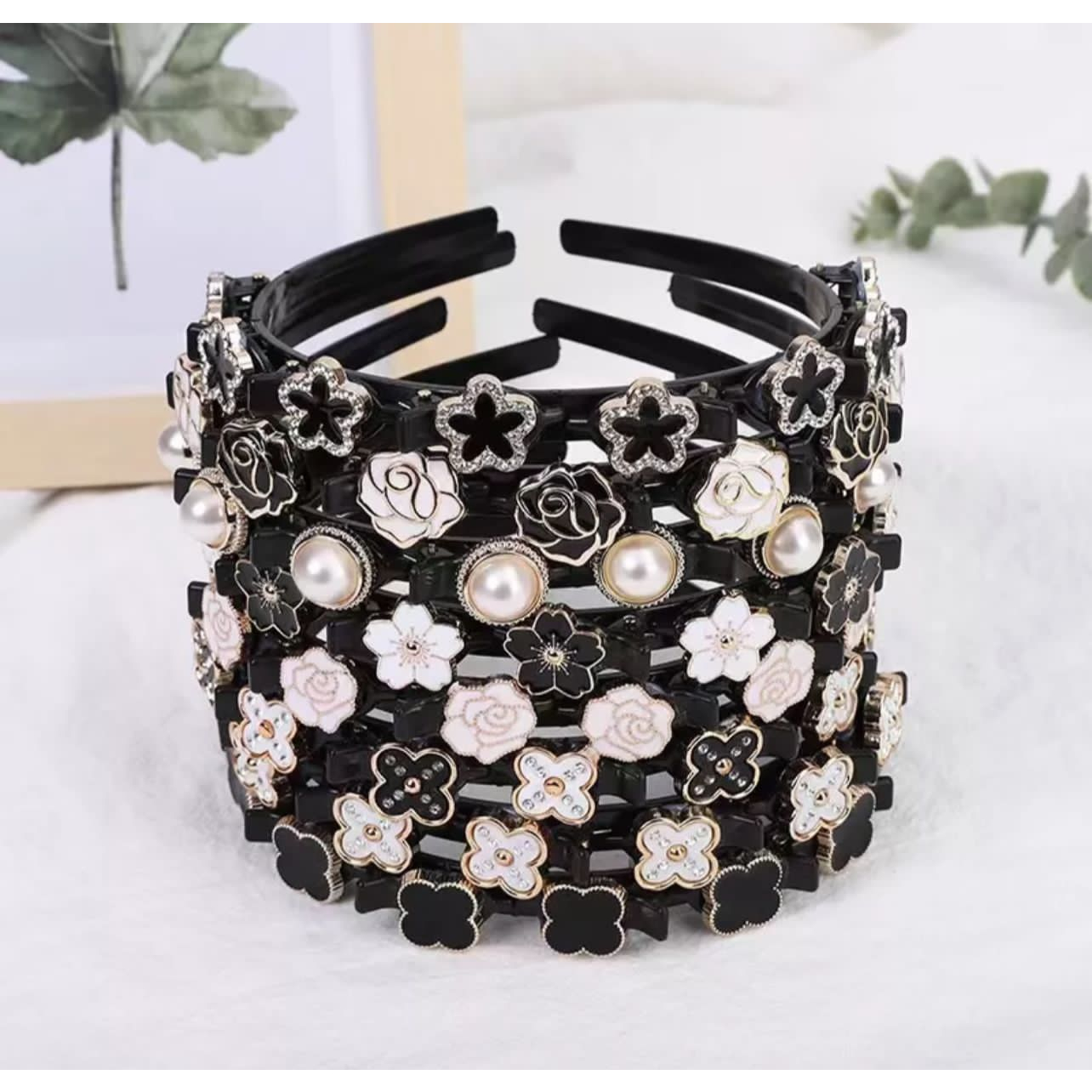 Bando Fashion Korea 2in1 Jepit Rambut Pola Mutiara Kristal Perempuan