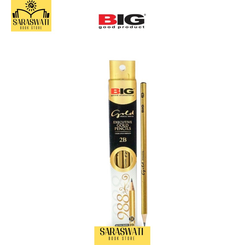 

12 Pcs BIG Pensil 2B Standar Ujian Komputer Gold Lebih Elegan Graphite Pencil Extra Dark Tanpa Raut PS-988
