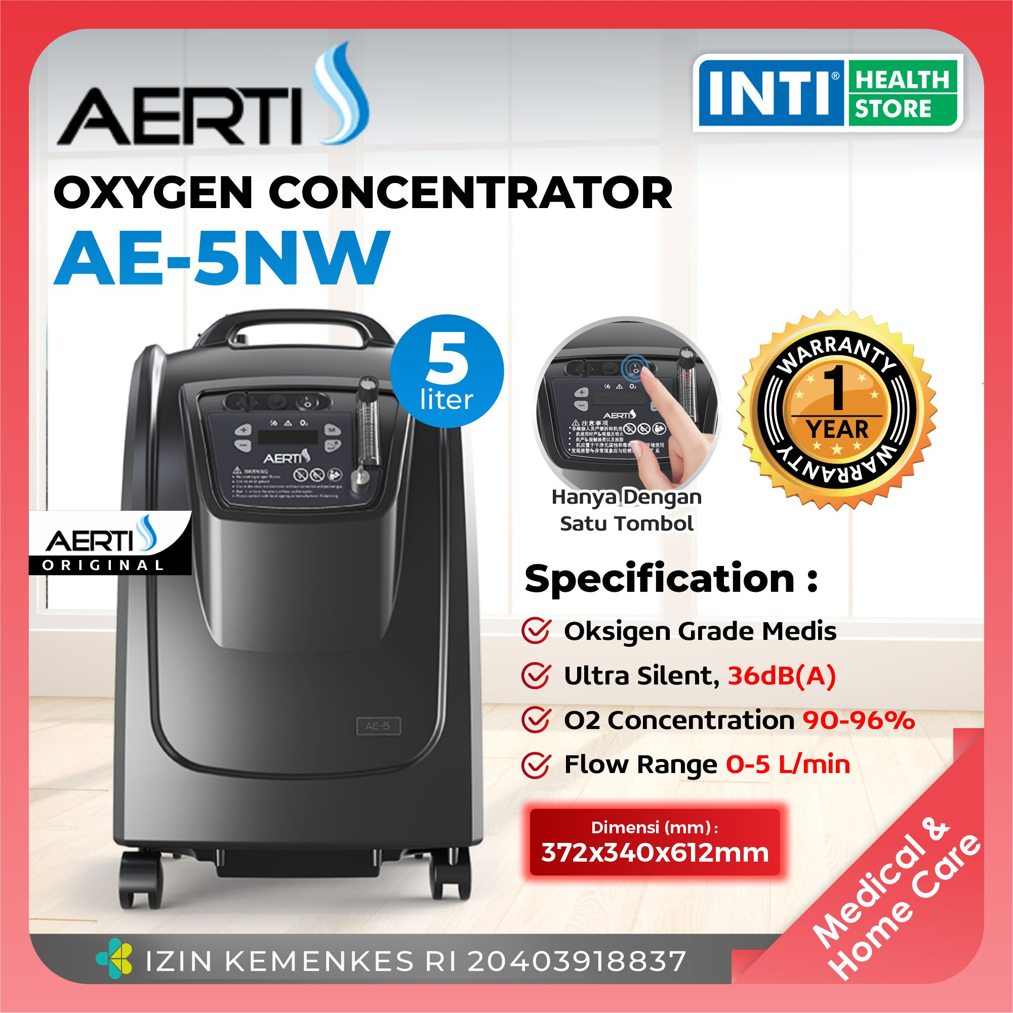 AERTI | Oxygen Concentrator AE-5NW | Konsentrator Oksigen Elektrik