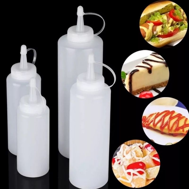 Botol Tempat Saus Isi Ulang | Wadah Reffil Saos Sambal Caos Tomat | Botol Refil Sauce Mayonaise Bumbu Cair BBQ | Tempat Simpan Minyak Goreng Oil Botol Plastik Kuning Merah Bening |