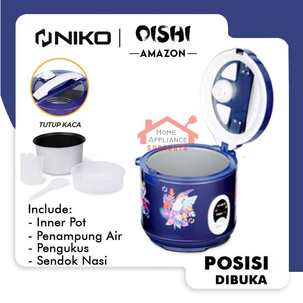 NIKO Rice Cooker - Magic Com Oishi 3 IN 1 1.8 Liter Tutup Kaca Amazon - Batik - Landmark / Penanak Nasi