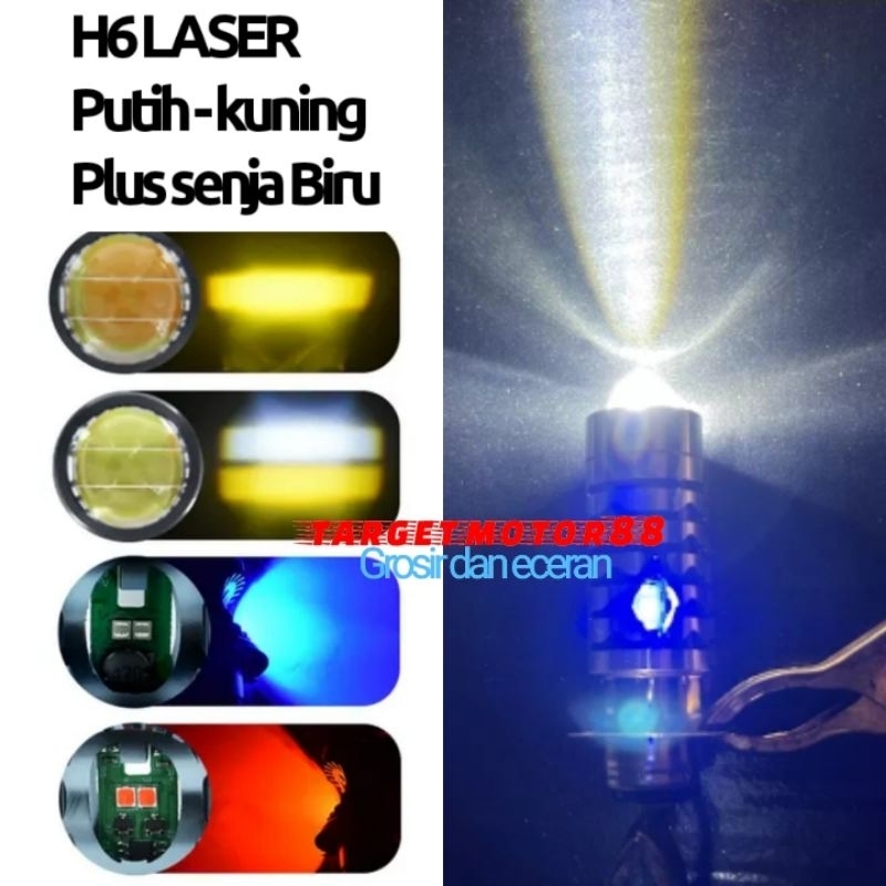 Lampu H6 laser plus senja Lampu depan LED motor 2 warna Putih kuning plus senja biru matic bebek Mio Vario beat Jupiter Vega DLL