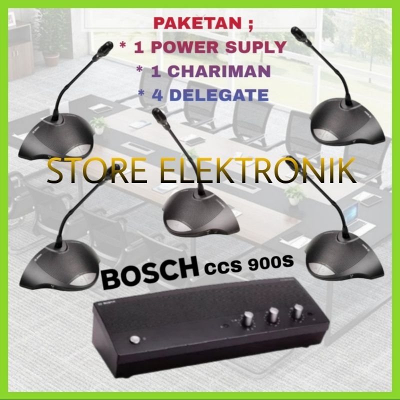 PAKET 5 MIC CONFERENCE BOSCH CCS 900S, 1 PEMIMPIN, 4 ANGGOTA, 1 POWER SUPPLY BOSCH