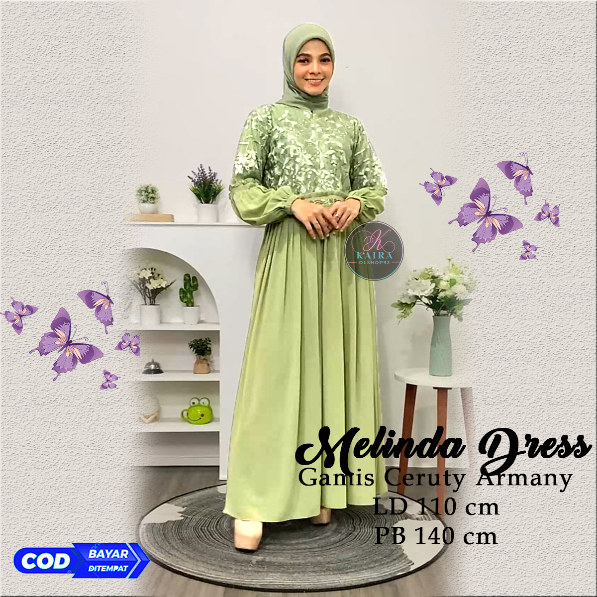 Melinda Dress Gamis Busui Ceruty Armany Busui Friendly Ld 110 cm