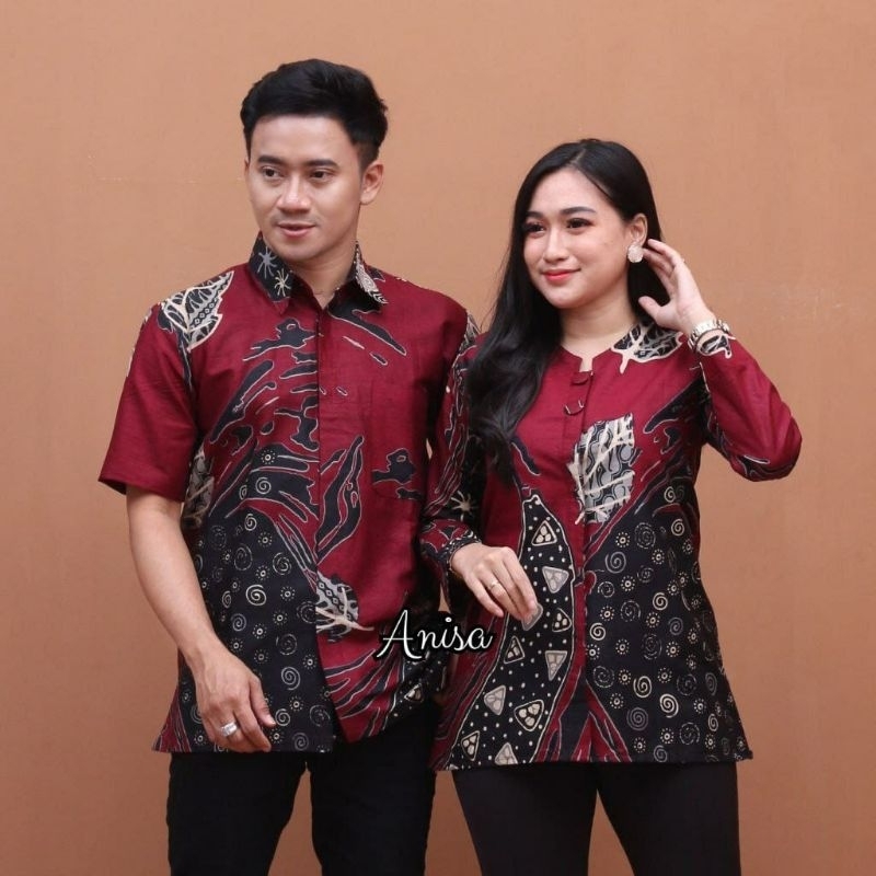 CJA4 CHAVA MERAH SUPER JUMBO HEM BLUS  Atasan couple kemeja pria dan blouse wanita panjang M-10XL baju orang gemuk | CLOTHING EXTRA LARGE | batik couple kemeja dan blouse kancing motif autenthic katun ORIGINAL / FASHION SUPER BIG size | atasan merah marun