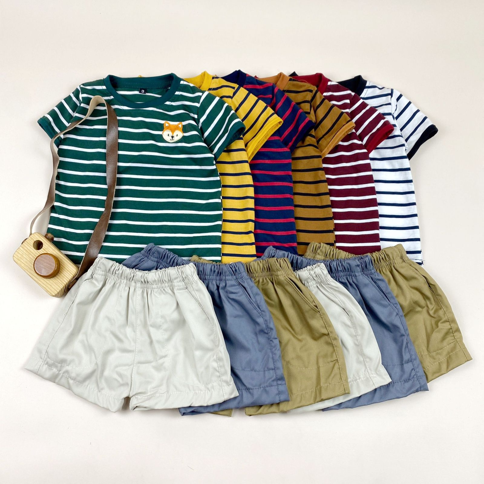 SET STRIPE PREMIUM SETELAN BAJU STRIP ANAK BAJU PENDEK CELANA PENDEK ANAK 1-5 TAHUN PNP
