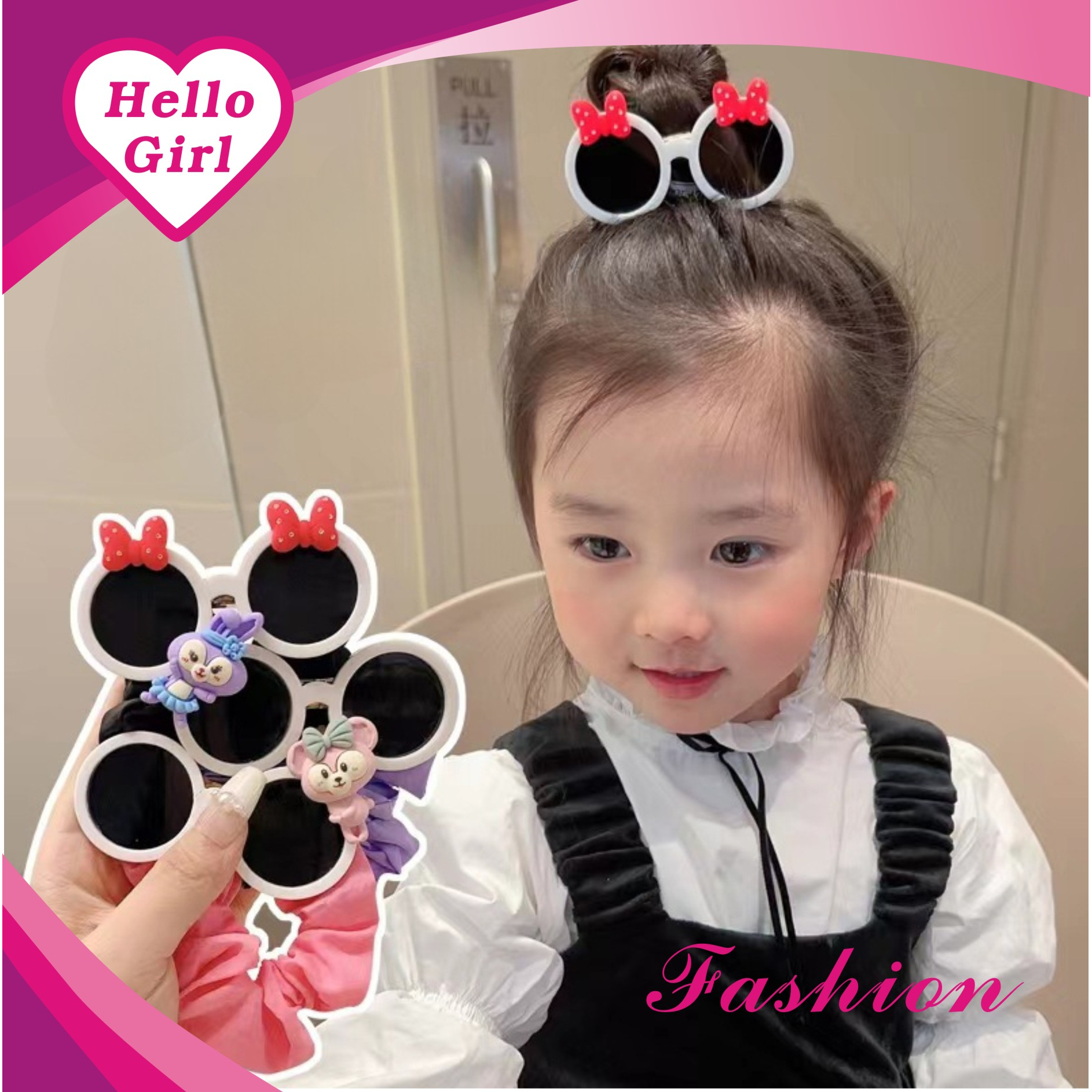 (Hallo Girl)F233 Ikat Rambut Anak Lucu Korean Style/Ikat Rambut Motif Kacamata Import