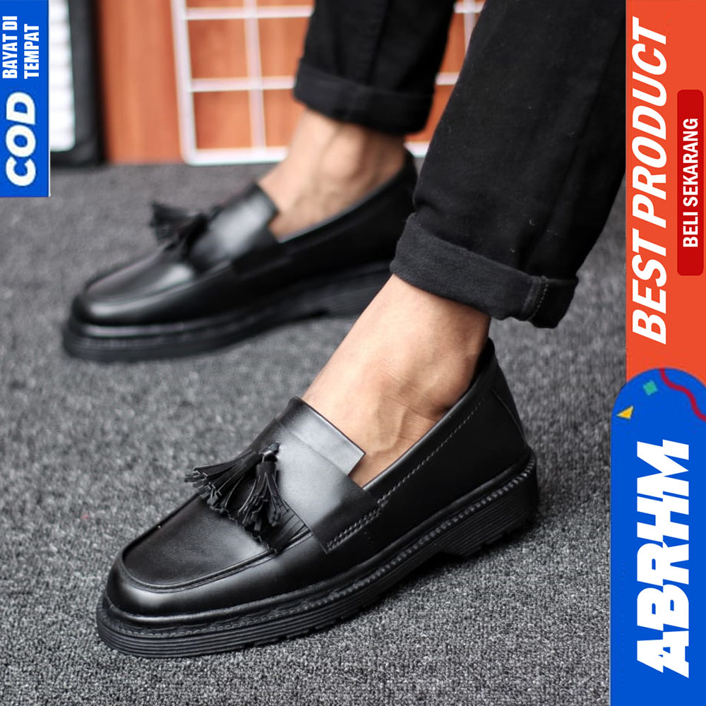 ABRHM Sepatu Loafers Pria Formal Kantor Pantofel Casual Kulit Hitam