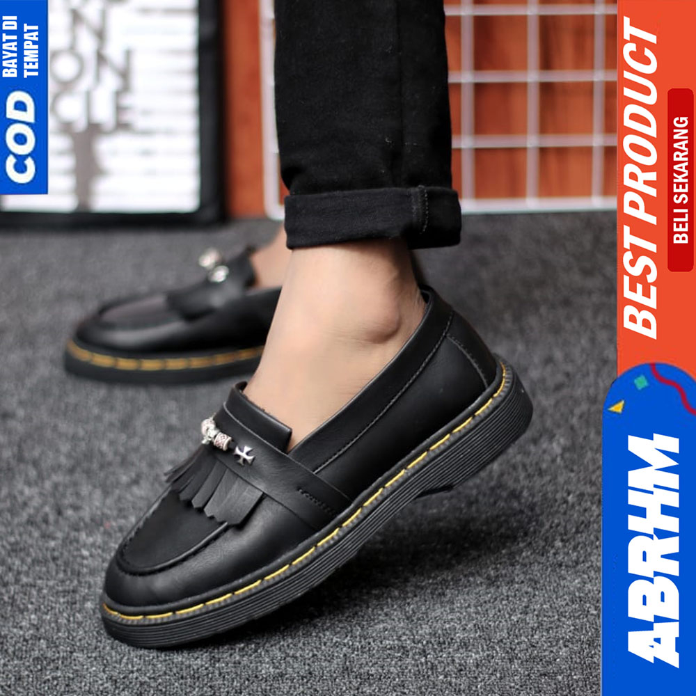 ABRHM Sepatu Loafers Pria Docmart Casual Formal Pantofel Kerja Pria Hitam