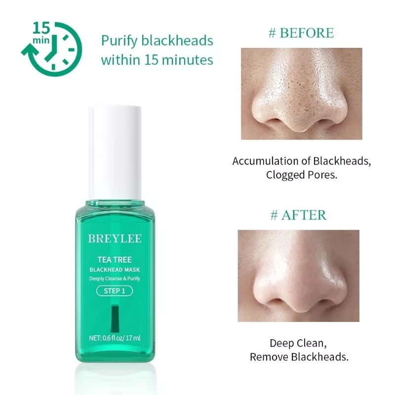 BREYLEE STEP 1 BLACKHEAD MASK 100 KERTAS / MASKER KOMEDO BREYLEE STEP 1 TEA TREE / PORE MINIMIZER SERUM BREYLEE