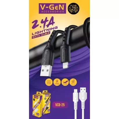 Kabel USB V-Gen VCB-25 cable lightning Fast charging 2.4A Bulat - Cable Vgen