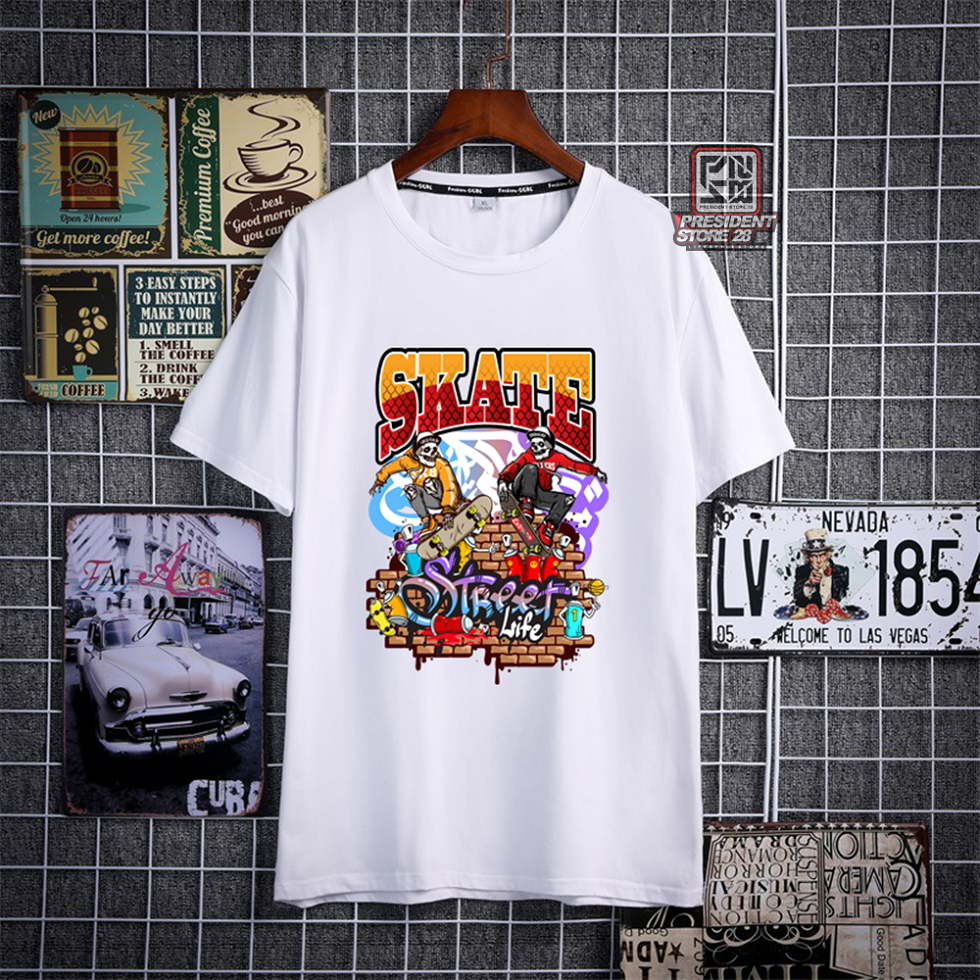 Baju Distro Pria Cotton Combet 30s Lengan Pendek Motif Keren - Kaos Skuter - Kaos Skater - Kaos pendek Katun