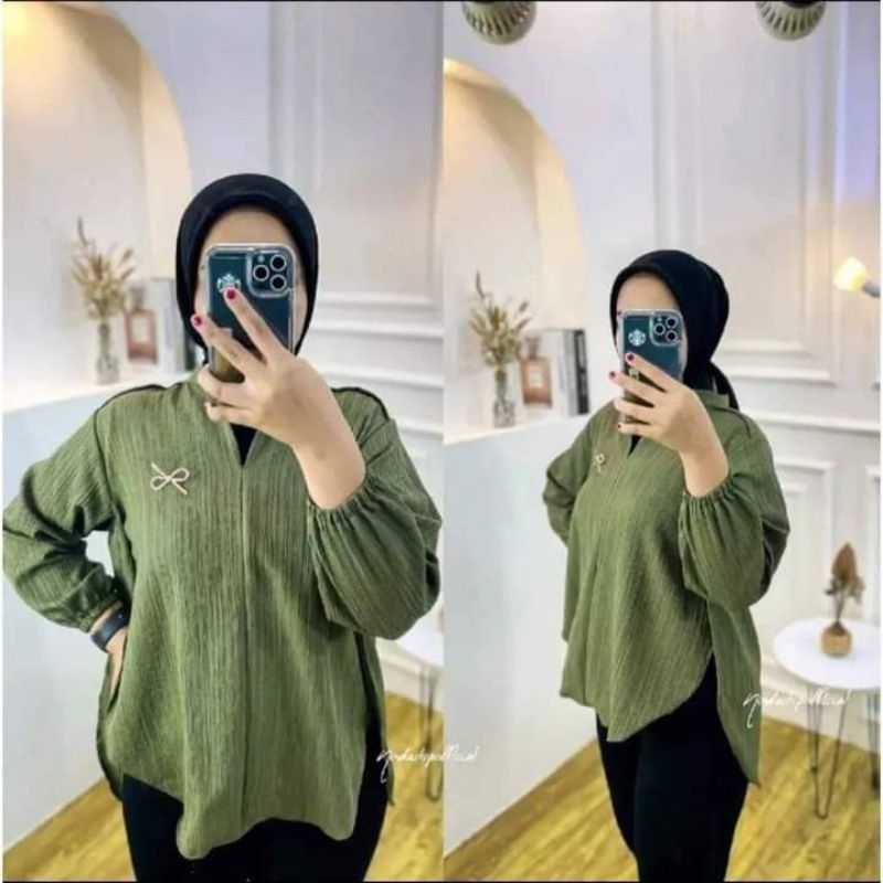 0ATASAN WANITA KEMEJA LUNA LADY CRUSH SHIRT OVERSIZE POCKET