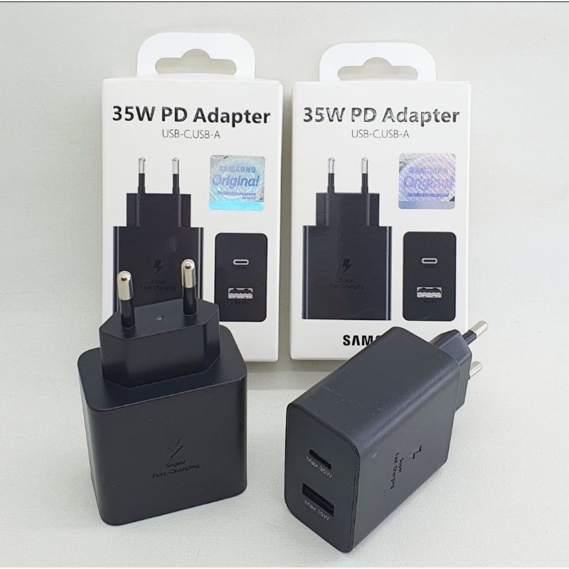 PD Adapter Samsung 65Watt Batok Casan 3Port 2Type-C 1USB Super Fast Charging dan Charger Adaptor 35Watt Pengecasan Super Cepat