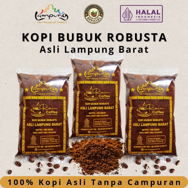 

Kopi Bubuk Robusta Asli Lampung Barat Bersertifikat Halal dan DINKES P-IRT