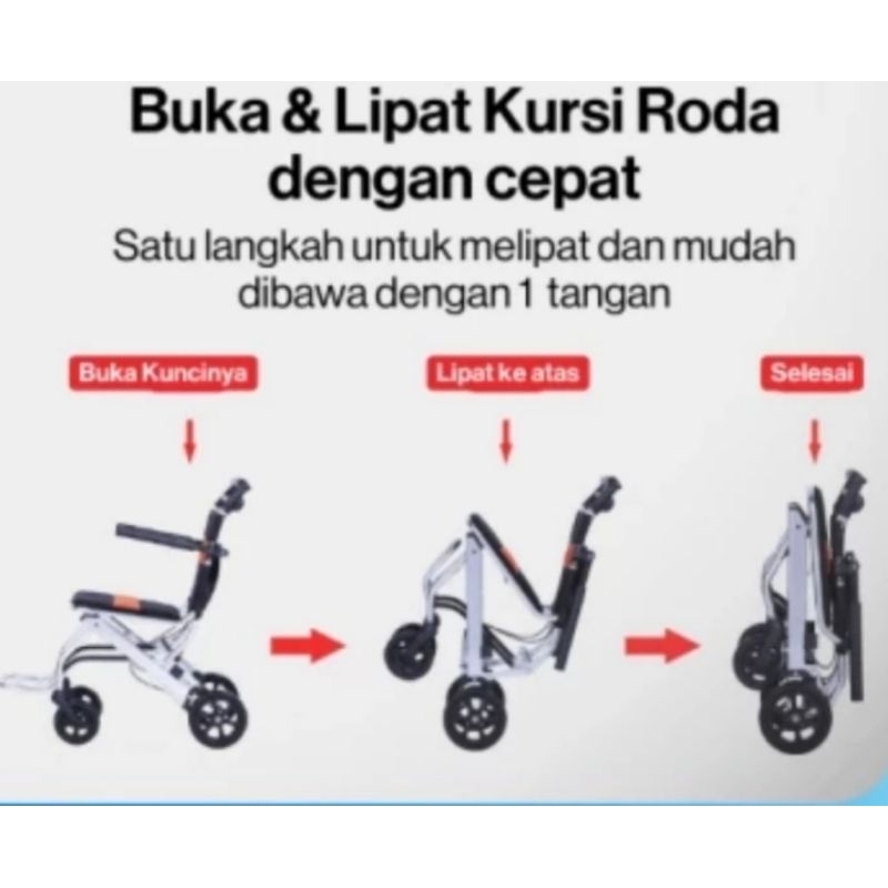 Kursi Roda Traveling Lipat Untuk Umroh Haji Travel + Tas - Kursi Roda Traveling RMS FC800 Kuat Kokoh Ringan