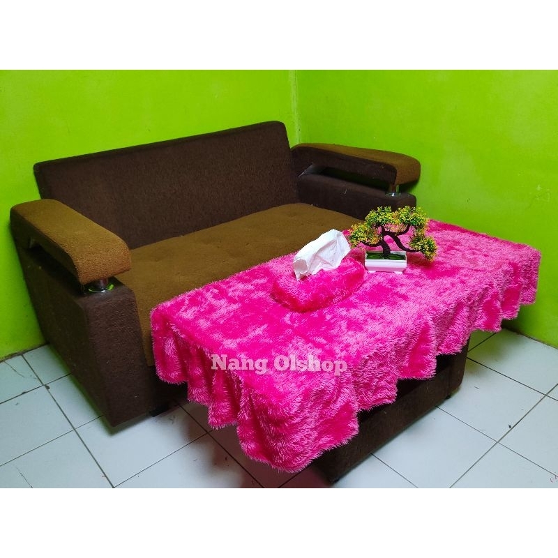 Satu Set Taplak Meja Ruang Tamu Rumbai+Tisu Ukuran P100xL50cm Bisa COD