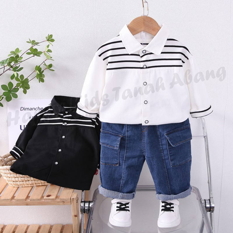 SETELAN KEMEJA LENGAN PANJANG ANAK LAKI-LAKI PREMIUM / SET BAJU KEMEJA ANAK COWOK KEKINIAN / SETELAN BAJU LENGAN PANJANG IMPORT BERKUALITAS