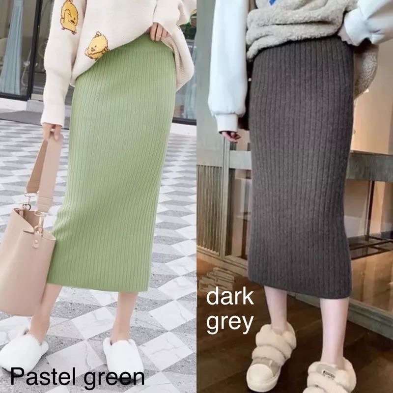 Rib midi rajut skirt / rok midi rajut korea R70