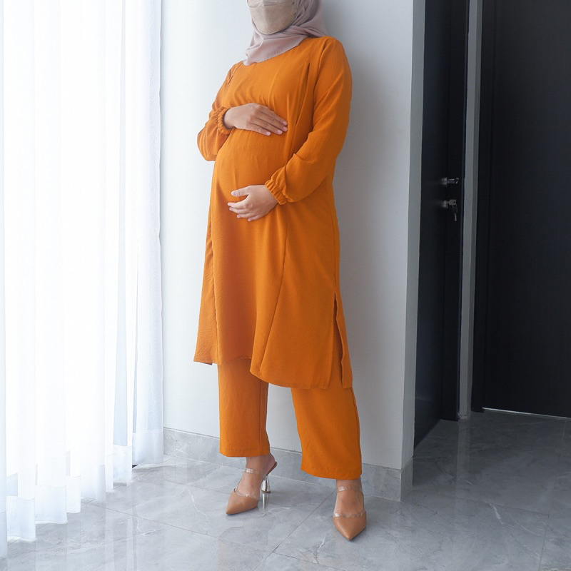 Baju Setelan Menyusui Bukaan Samping Kanan Kiri Bahan Airflow Crinkle BUSUI Adira One Set