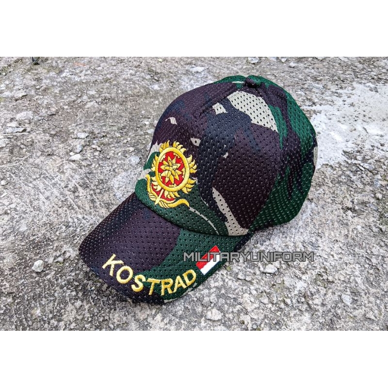 topi jaring loreng MALVINAS bordir infantri Kostrad dan cakra