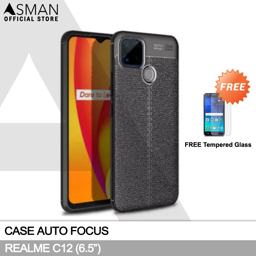 Auto Focus Realme C12 (6.5&quot;) | Soft Case Leather Premium + FREE Tempered Glass