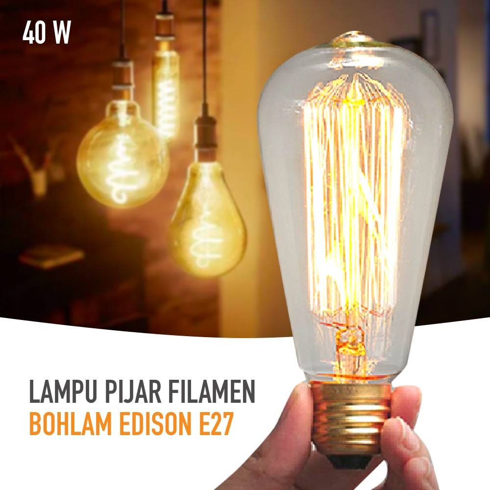 YNL Lampu Pijar Filamen Vintage Bohlam Edison E27 Warm White 40W - ST64 - Warm White