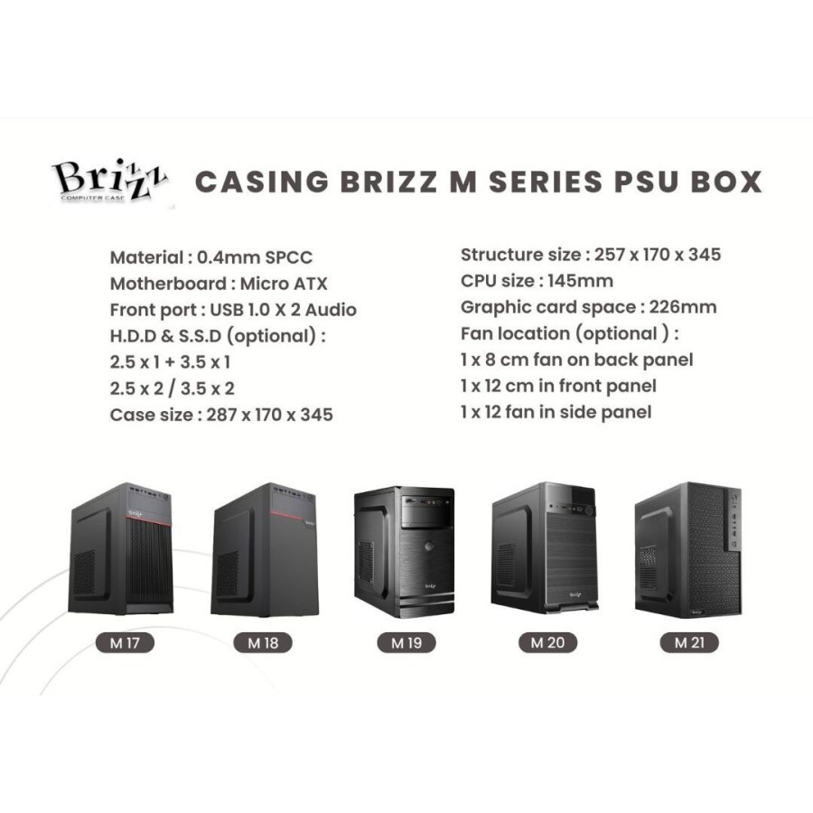 CASING BRIZZ MINI CASING PC ATX PSU 500W, CASING KOMPUTER