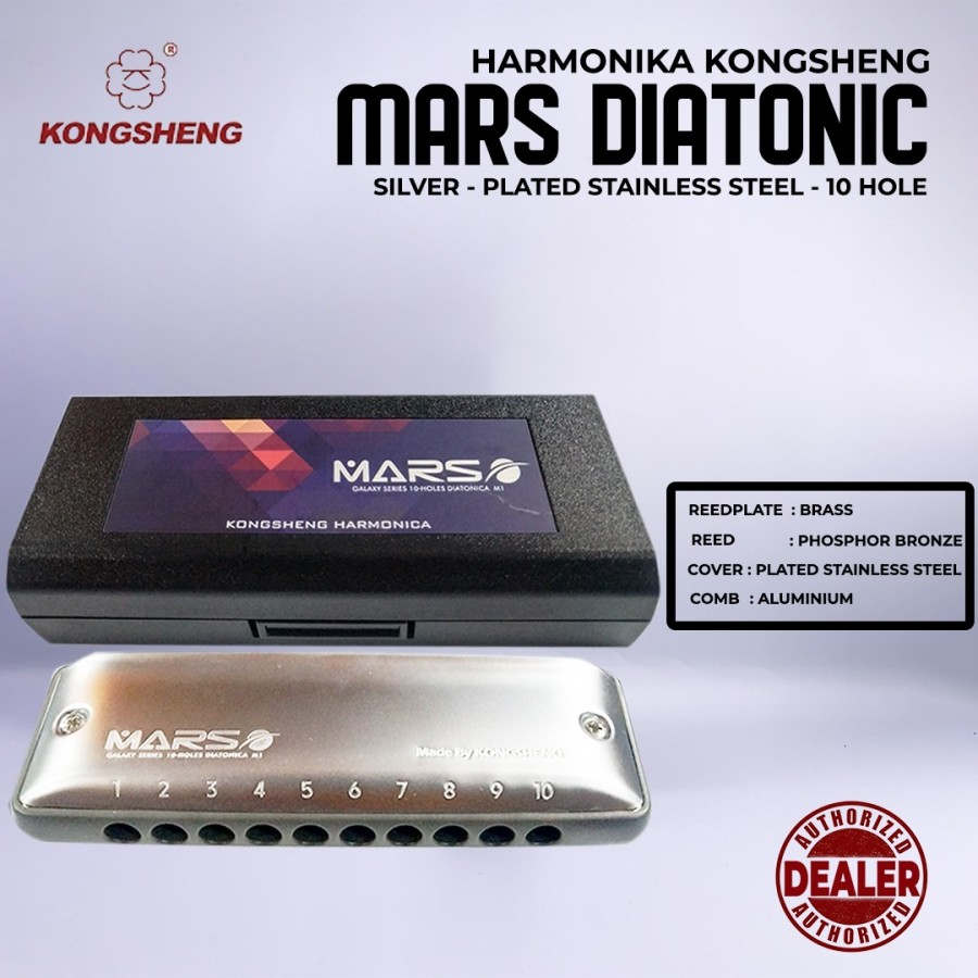 Harmonica Harmonika Kongsheng Mars Silver Diatonic 10 Hole M-1 - A