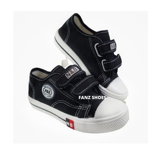 SEPATU SEKOLAH ANAK - SEPATU TEMPEL PENDEK HITAM PUTIH &amp; HITAM HITAM SIZE 28 - 35  - SEPATU FORMAL - SEPATU N&amp;B TEMPEL SIZE 28 - 35 - FANZ SHOES